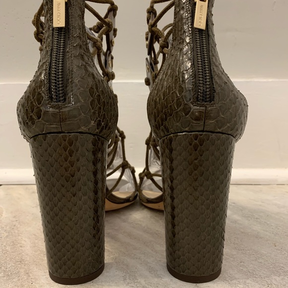 Jimmy Choo Green Snake Skin Block Heeled Sandals Sz 40 - Picture 5 of 9